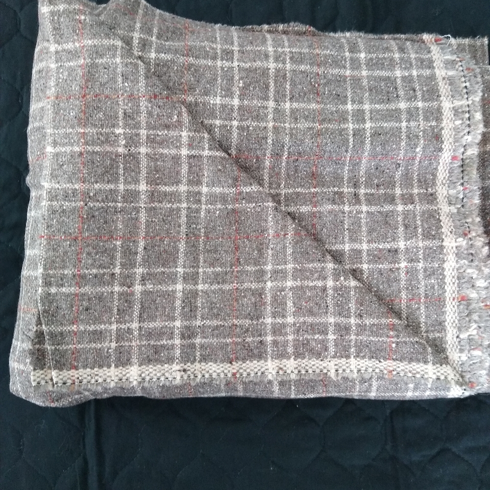 5.3yd 62"w Brown/cream 100% premium Tweed Wool plaid fabric from Paris.
